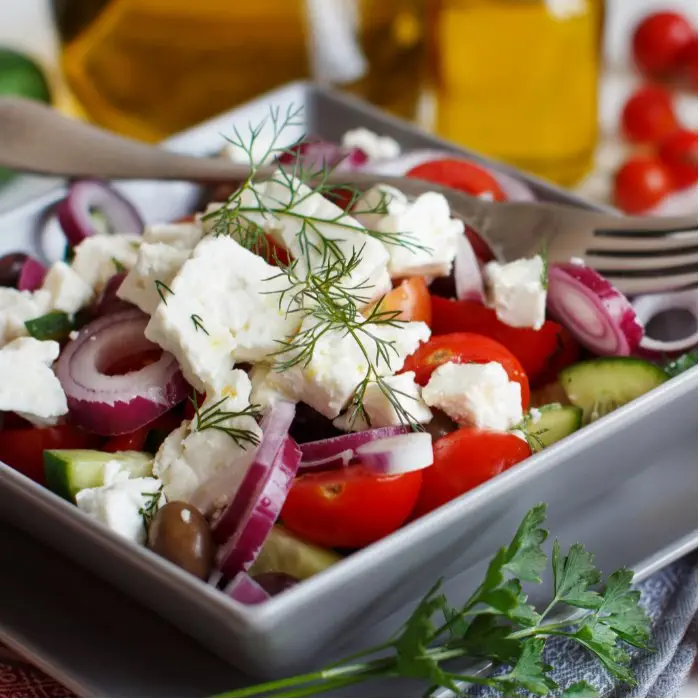 Greek salad with tomatoes and cheese