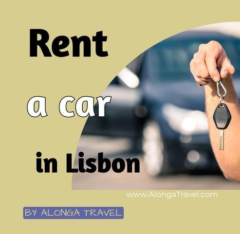 Woman holiding a key to a rental car & a custom sign: 'Rent a car Lisbon'