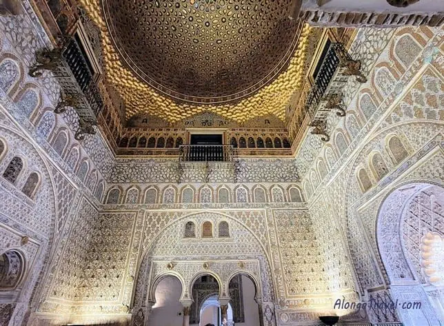 Incredibly beautiful grand room with an ornate Mudejar style dome in Alcazar Palace in Seville