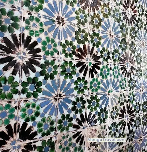 Colorful blue and green old Hispanic tiles in Palacio Nacional