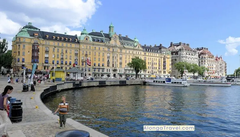Colorful historic buildings in Stockholm, one of the cheapest cities in Europe to fly into