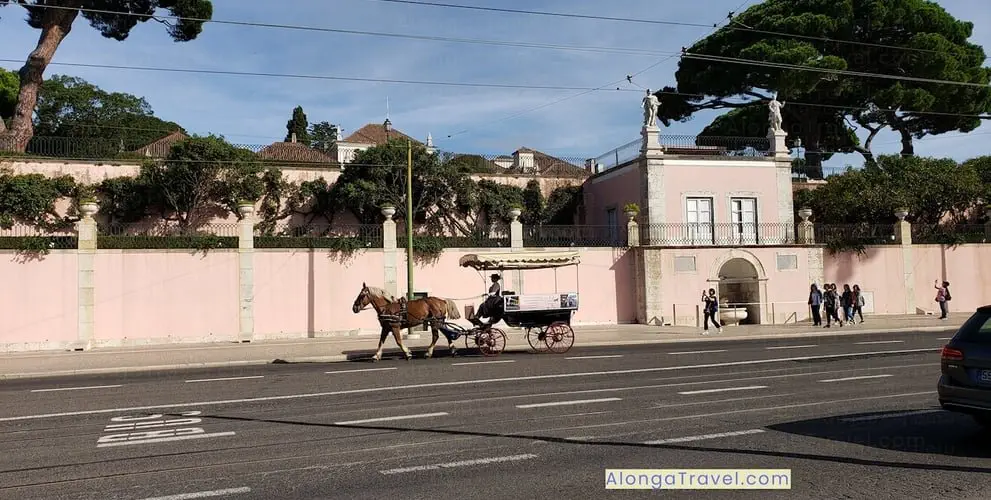 Pink buildings of Belem Palace, the official residence of the president of Portugal