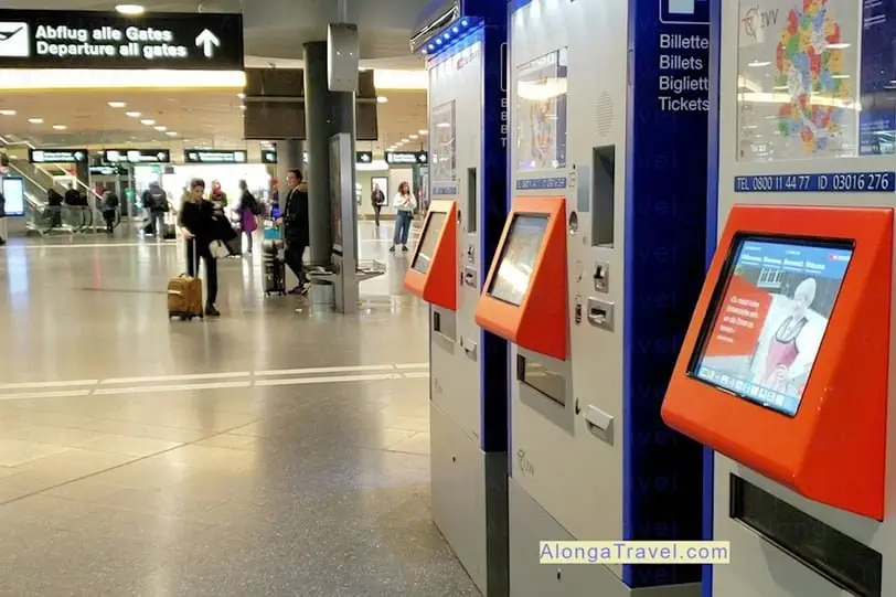 automats on a train station to buy train tickets in Zurich, you can fly into cheaply from the US