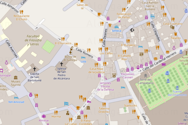 Map of the location of san Bartholomew chapel in Cordoba