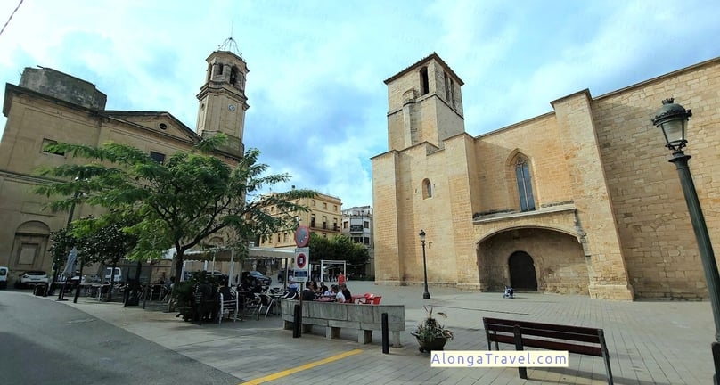 Main square of L'Espluga de Francoli with buildings of The church of Sant Miquel or Old Church