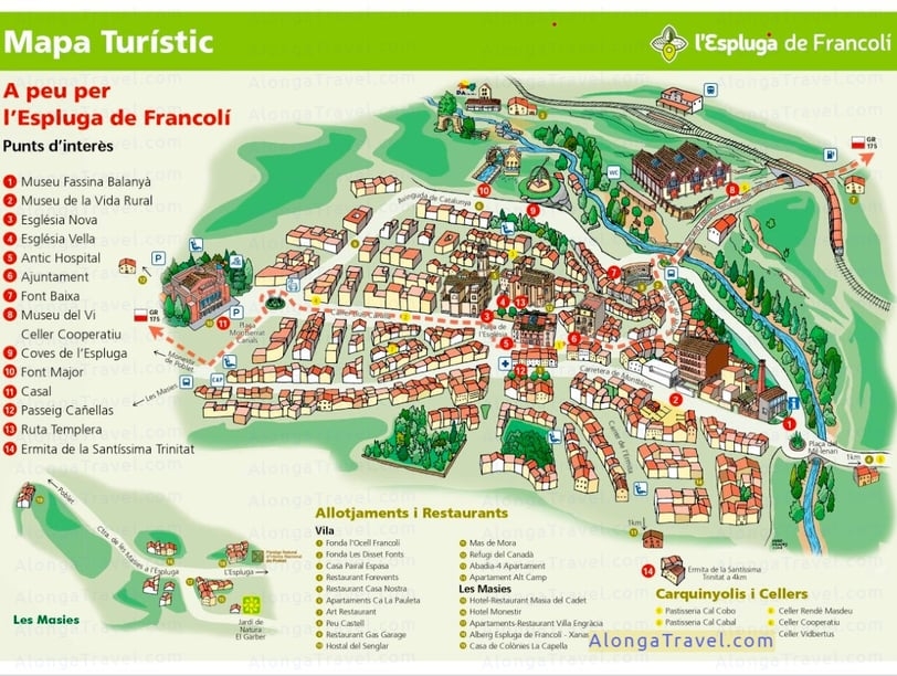 The Tourist map pf L'espluga de Francoli, with all attractions listed on it in Catalan