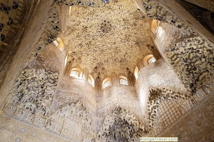 elaborate wooden carvings on a Mudejar style dome in Granada, Spain