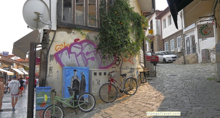 Cobblestone pavement in Ohrid - - a very affordable and fun destination