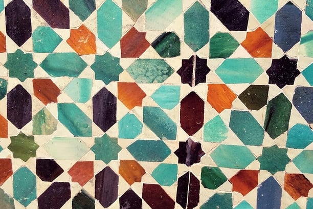 colorful Mudejar style tiles on a wall of Saint Bartholomew