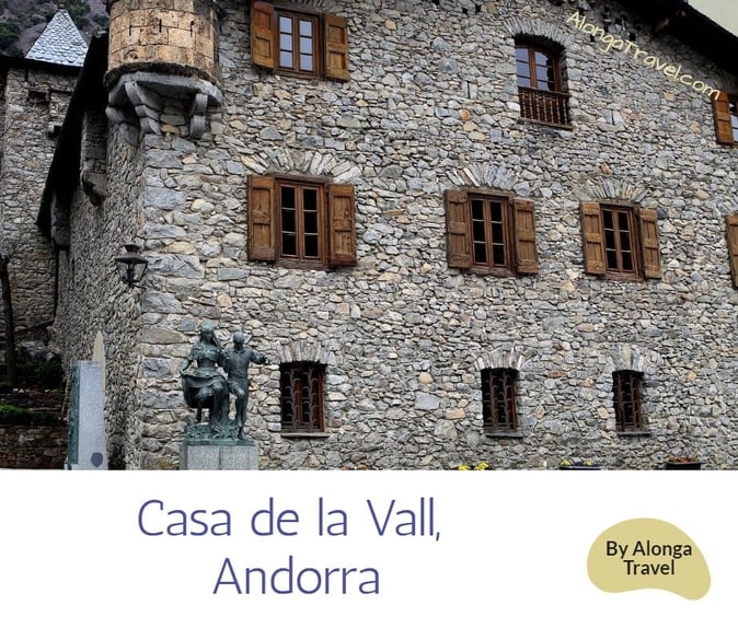 Beautiful brick tranditional house on Andorra & a custom sign: 'Andorra Casa de la Vall'