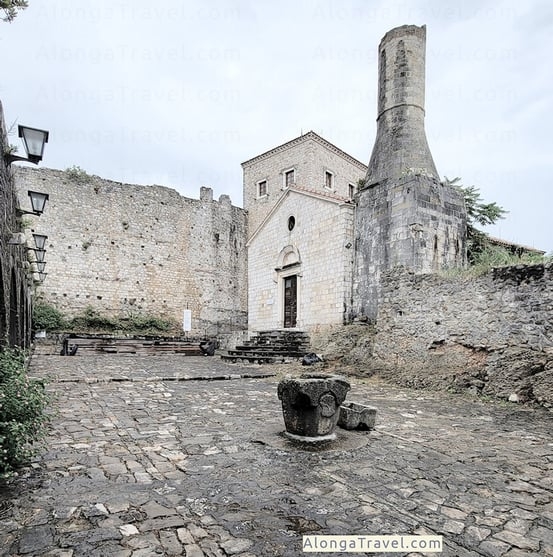 medieval square & Muzeu Kish-Xhami with Ulcinj old city walls on one size